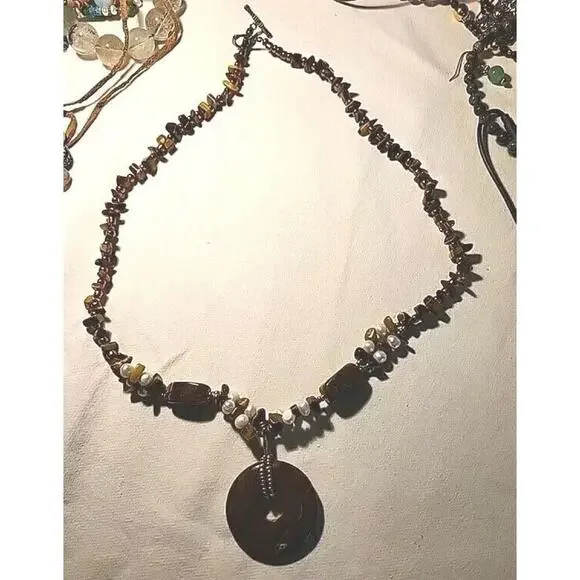 Tiger's Eye Stone Natural Pearl 925 Sterling Silver Necklace Pendant 22 In. - Picture 2 of 7